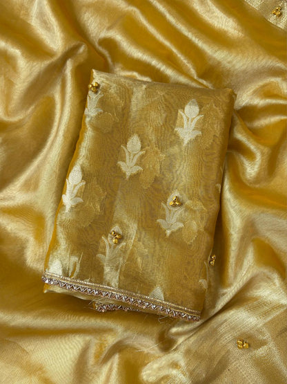 Yellow Tissue Silk Floral Zari Booti Ghungroo work with Lace Border Banarasi Suit 270PNJ_TSG2