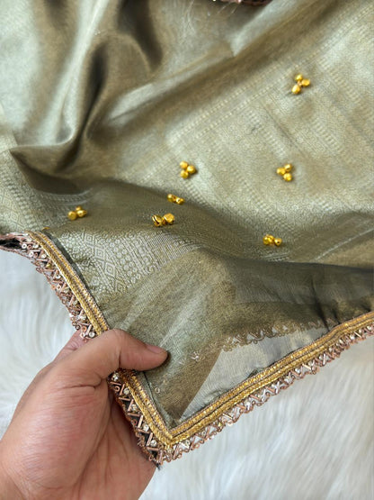 Grey Tissue Silk Floral Zari Booti Ghungroo work with Lace Border Banarasi Suit 270PNJ_TSG4