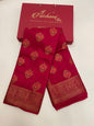 Timeless Elegance: Faishana Pure Silk Handloom Red Munga Silk Minakari Zari Booti Banarasi Saree with Small Zari Border & Red Blouse