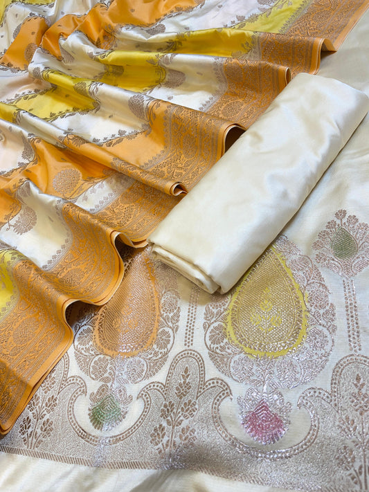 Off white Premium Handloom Mashru Silk Plain Banarasi Suit 28AJ_MSR20