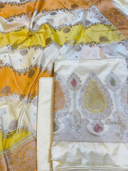 Off white Premium Handloom Mashru Silk Plain Banarasi Suit 28AJ_MSR20
