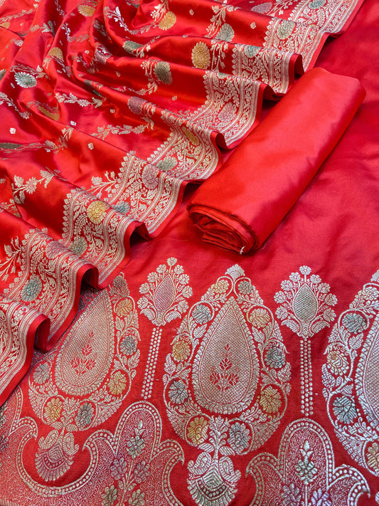 Red Premium Handloom Mashru Silk Plain Banarasi Suit 28AJ_MSR21