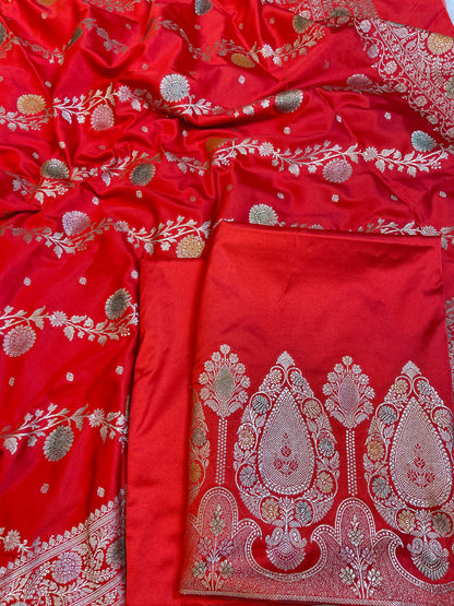Red Premium Handloom Mashru Silk Plain Banarasi Suit 28AJ_MSR21
