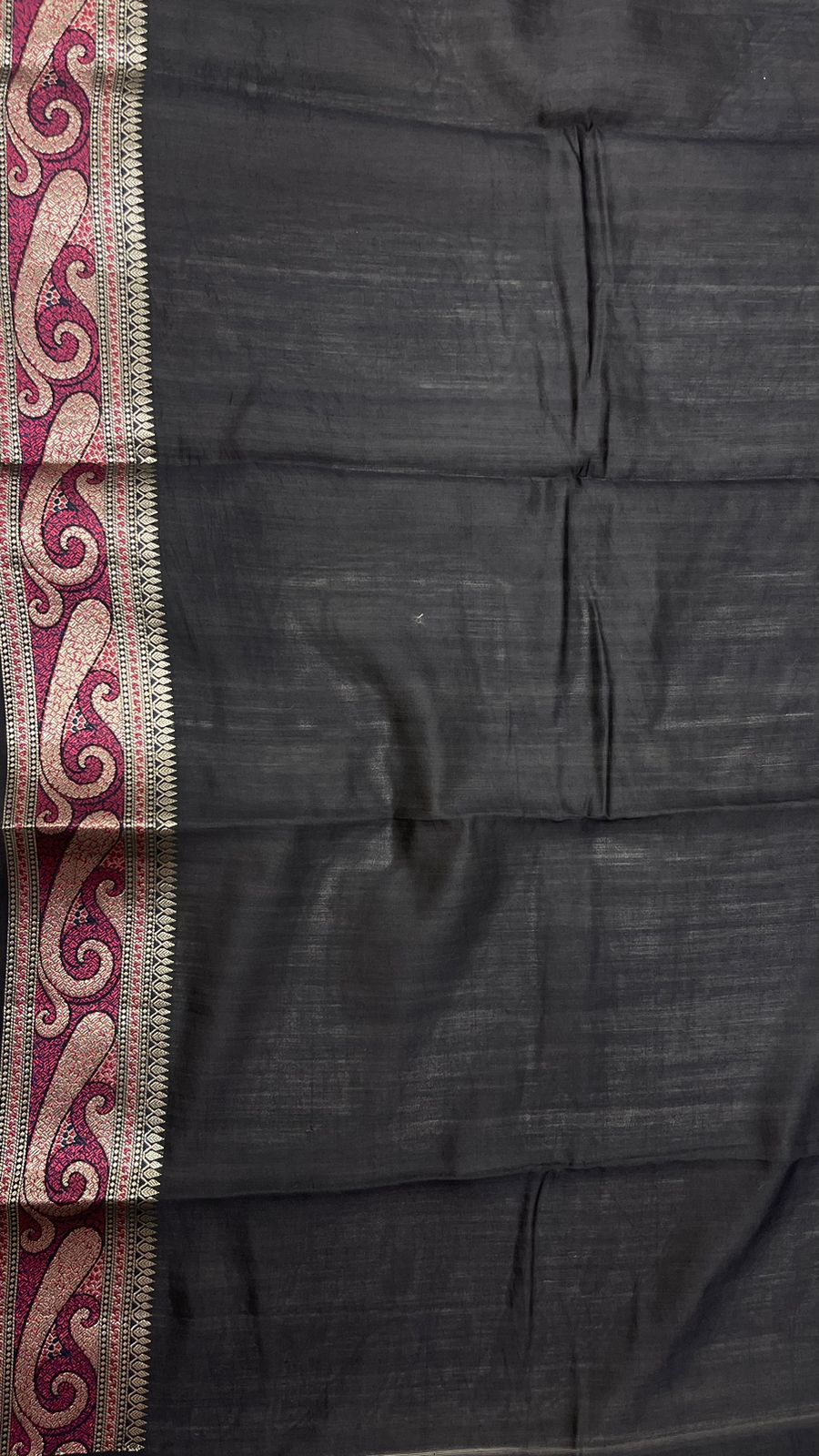 Classic Elegance: Faishana's Pure Silk Handloom Black Chiniya Silk with Gold Zari Booti and Tilfi Anchal Zari Border with Black Blouse Piece