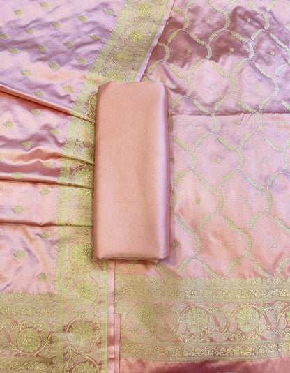 Baby Pink Premium Handloom Mashru Silk Floral Zari Booti with Zari Jaal Dupatta Handloom Banarasi 3 pcs Suit Set 3000AJ_MSR12