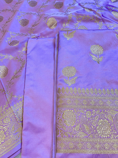 Purple Premium Handloom Mashru Silk Floral Zari Booti with Zari Jaal Dupatta Handloom Banarasi 3 pcs Suit Set 3000AJ_MSR18