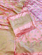 Peach Premium Handloom Mashru Silk Floral Zari Booti with Zari Jaal Dupatta Handloom Banarasi 3 pcs Suit Set 3000AJ_MSR1