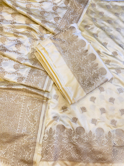Tussar Premium Handloom Mashru Silk Floral Zari Booti with Zari Jaal Dupatta Handloom Banarasi 3 pcs Suit Set 3000AJ_MSR2