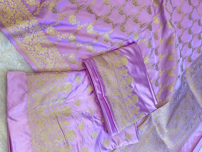 Purple Premium Handloom Mashru Silk Floral Zari Booti with Zari Jaal Dupatta Handloom Banarasi 3 pcs Suit Set 3000AJ_MSR4