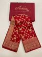 Ravishing Elegance: Faishana's Pure Silk Handloom Red Pure Chiniya Silk Tilfi Zari Jaal Zig-Zag with Minakari Zari Border &amp; Red Blouse Piece