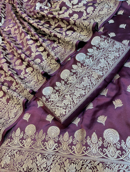 Wine Premium Handloom Mashru Silk Plain Floral Zari Dyable Booti Banarasi Suit 30AJ_MSR25