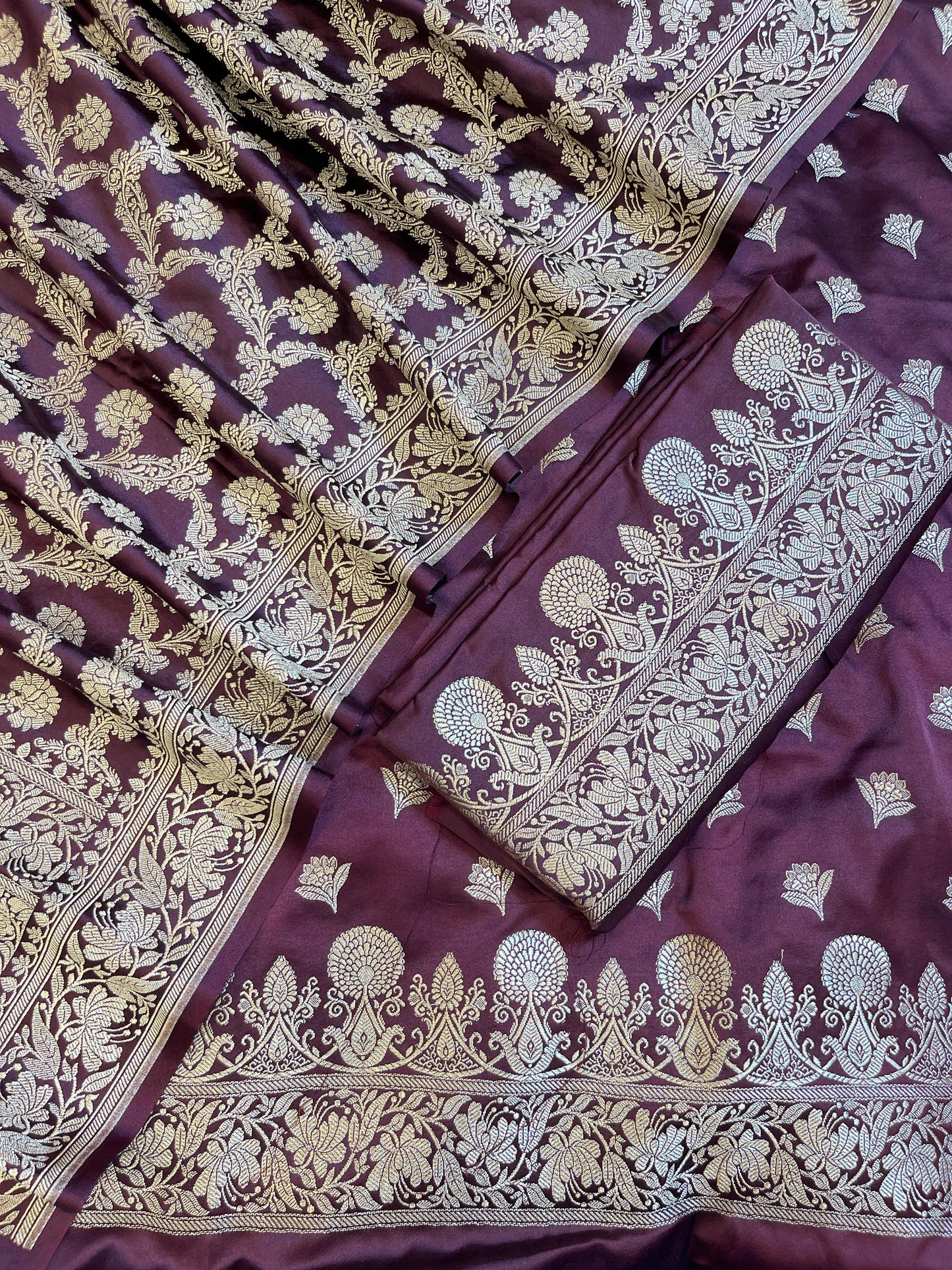 Wine Premium Handloom Mashru Silk Plain Floral Zari Dyable Booti Banarasi Suit 30AJ_MSR25
