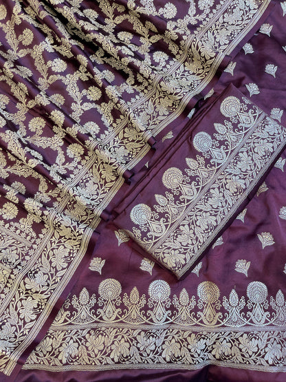 Wine Premium Handloom Mashru Silk Plain Floral Zari Dyable Booti Banarasi Suit 30AJ_MSR25