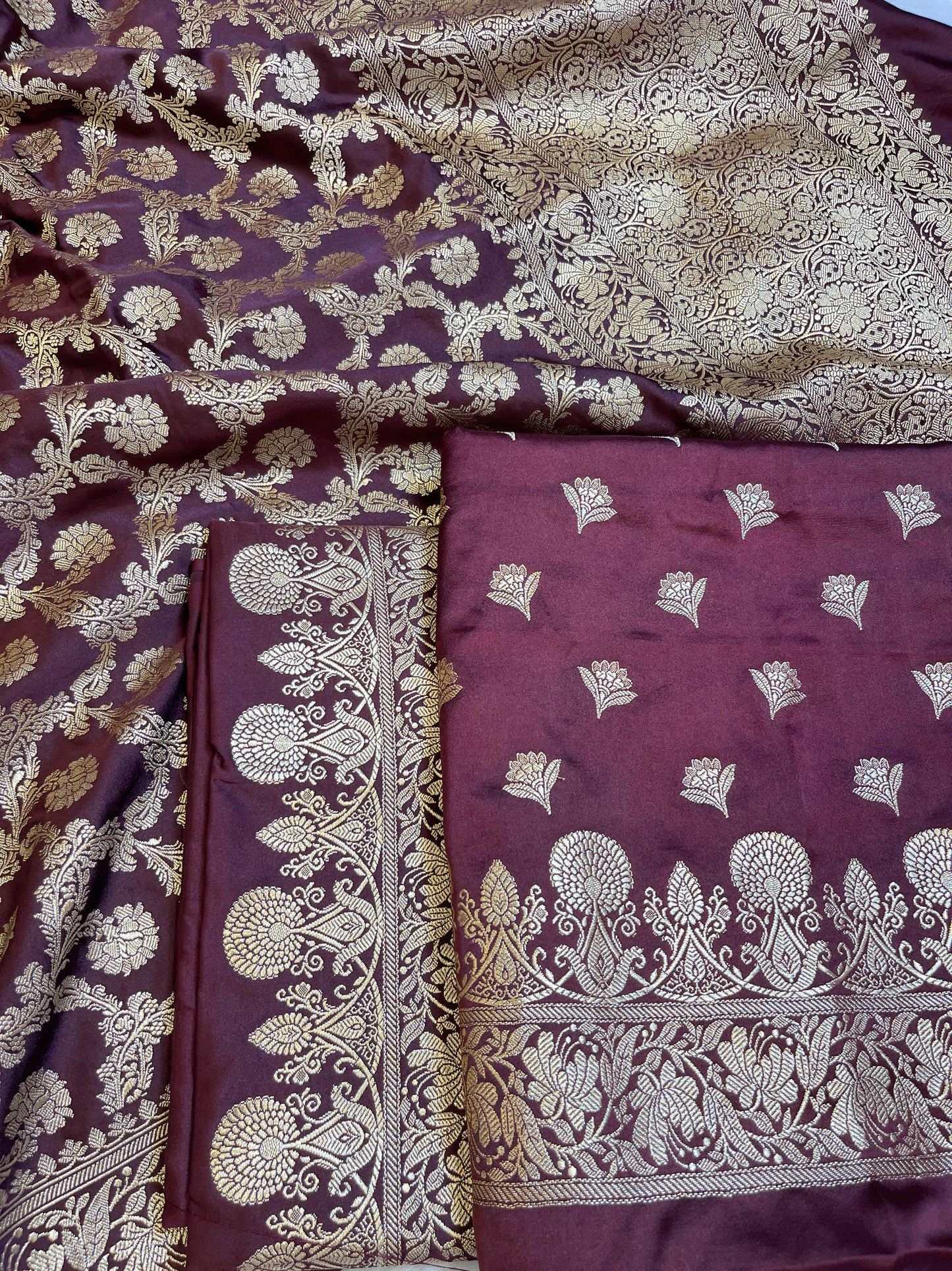Wine Premium Handloom Mashru Silk Plain Floral Zari Dyable Booti Banarasi Suit 30AJ_MSR25