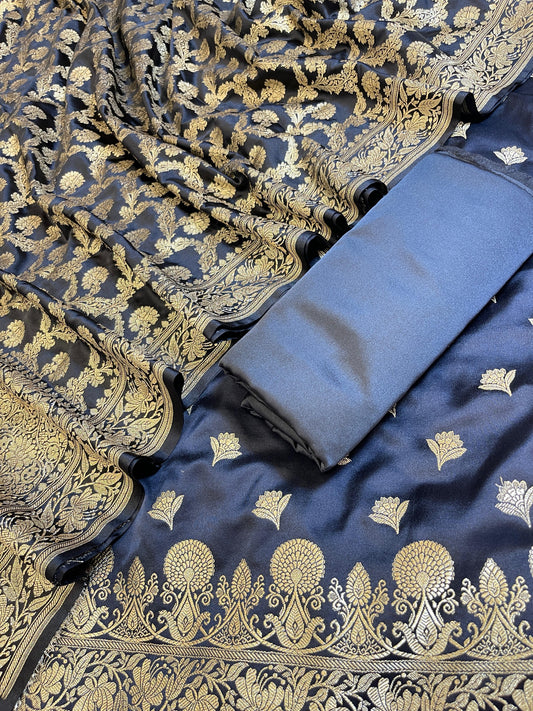 Black Premium Handloom Plain Floral Zari Dyable Booti Banarasi Suit 30AJ_MSR26