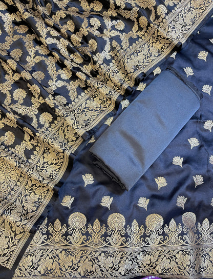 Black Premium Handloom Plain Floral Zari Dyable Booti Banarasi Suit 30AJ_MSR26
