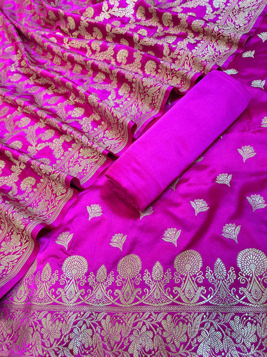 Magenta Premium Handloom Plain Floral Zari Dyable Booti Banarasi Suit 30AJ_MSR27