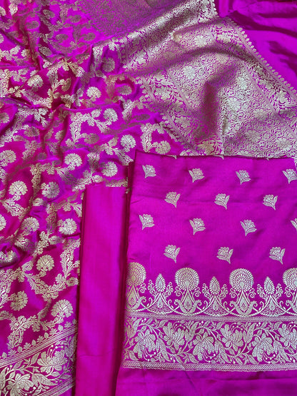 Magenta Premium Handloom Plain Floral Zari Dyable Booti Banarasi Suit 30AJ_MSR27