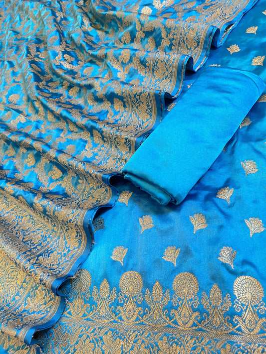 Sky Blue Premium Handloom Plain Floral Zari Dyable Booti Banarasi Suit 30AJ_MSR28