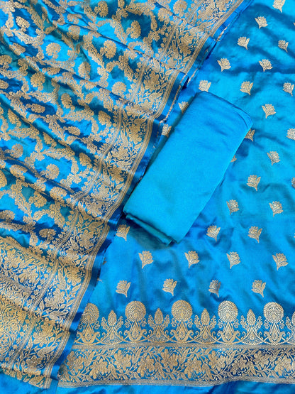 Sky Blue Premium Handloom Plain Floral Zari Dyable Booti Banarasi Suit 30AJ_MSR28