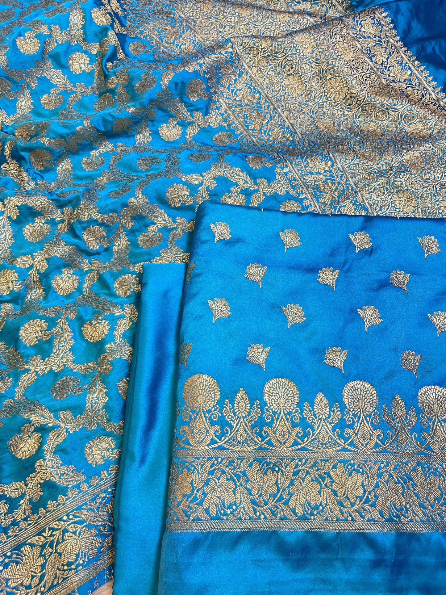 Sky Blue Premium Handloom Plain Floral Zari Dyable Booti Banarasi Suit 30AJ_MSR28