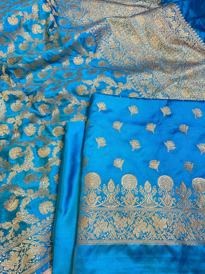 Sky Blue Premium Handloom Plain Floral Zari Dyable Booti Banarasi Suit 30AJ_MSR28