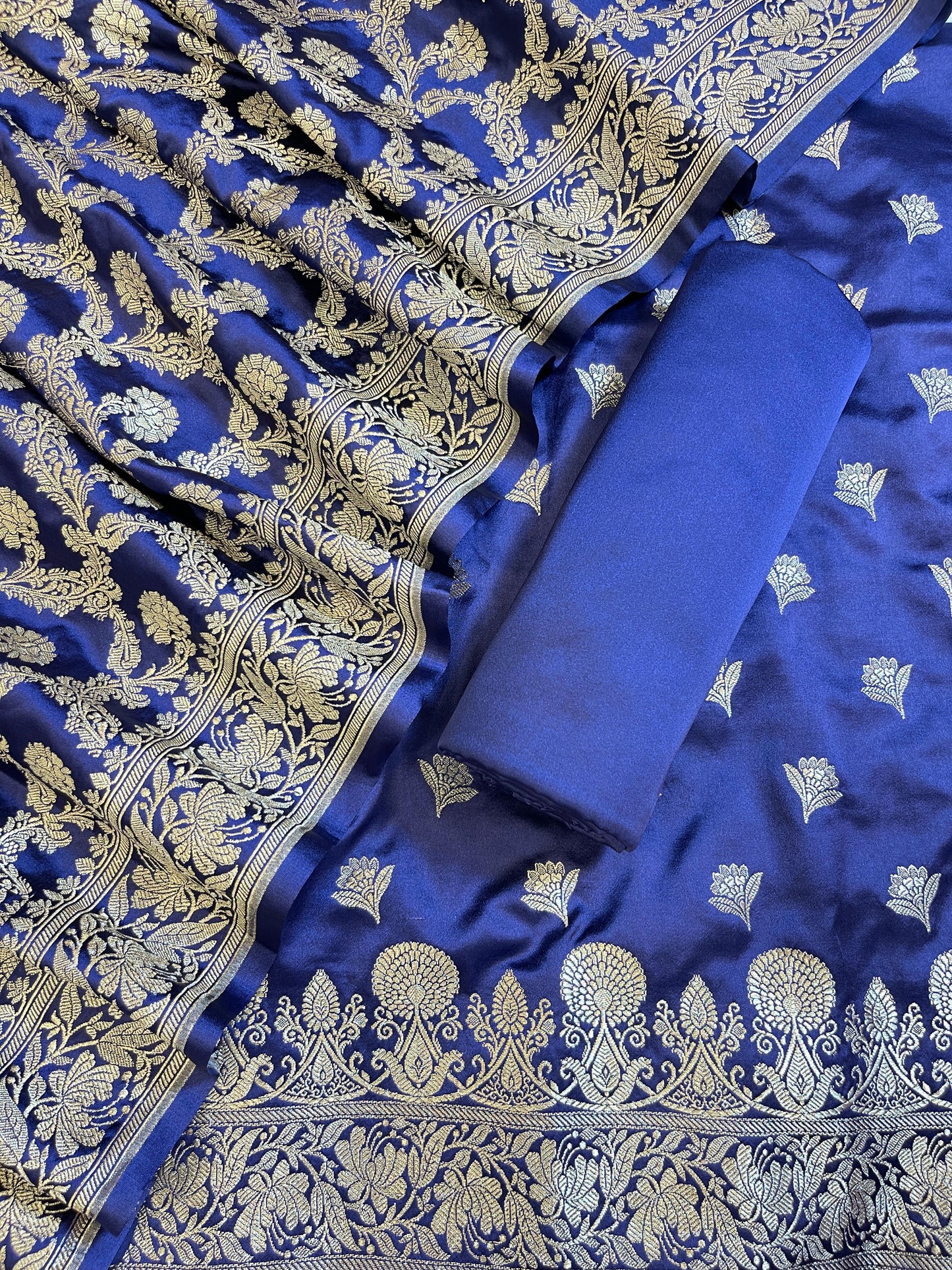 Navy Blue Premium Handloom Plain Floral Zari Dyable Booti Banarasi Suit 30AJ_MSR29