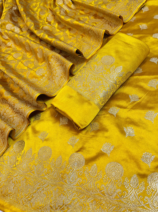 Mustard Gold Premium Handloom Plain Floral Zari Dyable Booti Banarasi Suit 30AJ_MSR31