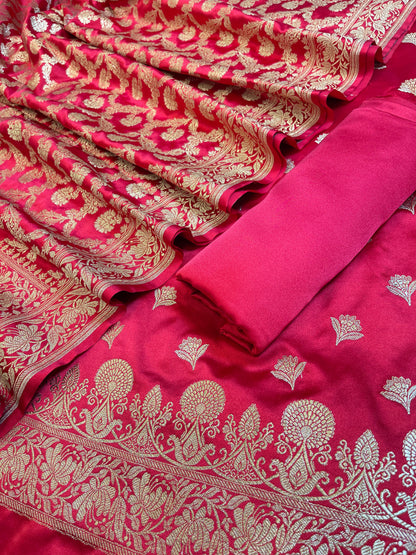 Dark Pink Premium Handloom Plain Floral Zari Dyable Booti Banarasi Suit 30AJ_MSR32