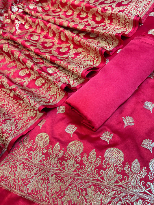Dark Pink Premium Handloom Plain Floral Zari Dyable Booti Banarasi Suit 30AJ_MSR32