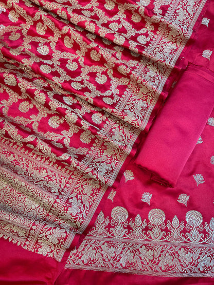 Dark Pink Premium Handloom Plain Floral Zari Dyable Booti Banarasi Suit 30AJ_MSR32