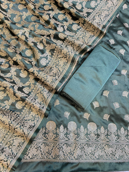 Seagreen Premium Handloom Plain Floral Zari Dyable Booti Banarasi Suit 30AJ_MSR33