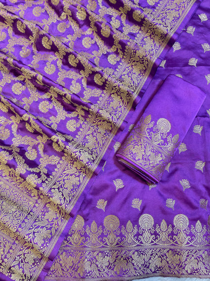 Purple Premium Handloom Plain Floral Zari Dyable Booti Banarasi Suit 30AJ_MSR34