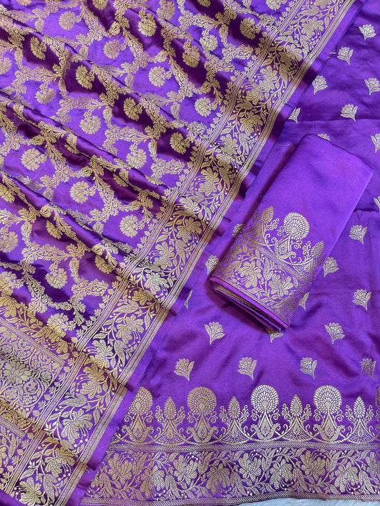 Purple Premium Handloom Plain Floral Zari Dyable Booti Banarasi Suit 30AJ_MSR34