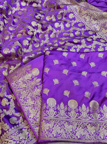 Purple Premium Handloom Plain Floral Zari Dyable Booti Banarasi Suit 30AJ_MSR34