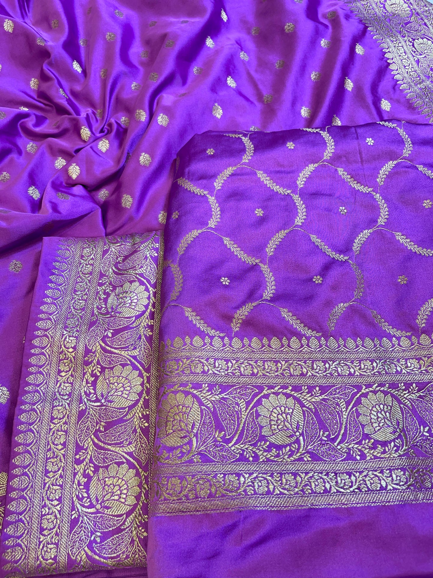 Purple Premium Handloom Floral Zari Dyable Jaal Banarasi Suit 30AJ_MSR35