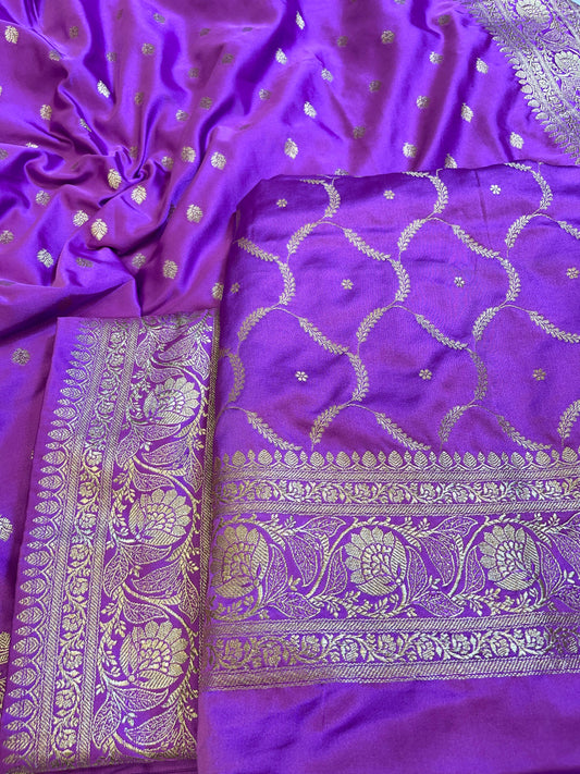 Purple Premium Handloom Floral Zari Dyable Jaal Banarasi Suit 30AJ_MSR35