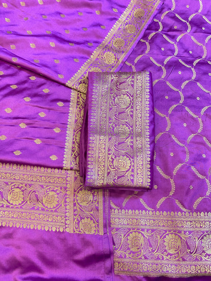 Purple Premium Handloom Floral Zari Dyable Jaal Banarasi Suit 30AJ_MSR35
