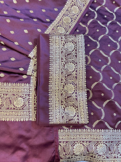 Wine Premium Handloom Floral Zari Dyable Booti Banarasi Suit 30AJ_MSR36