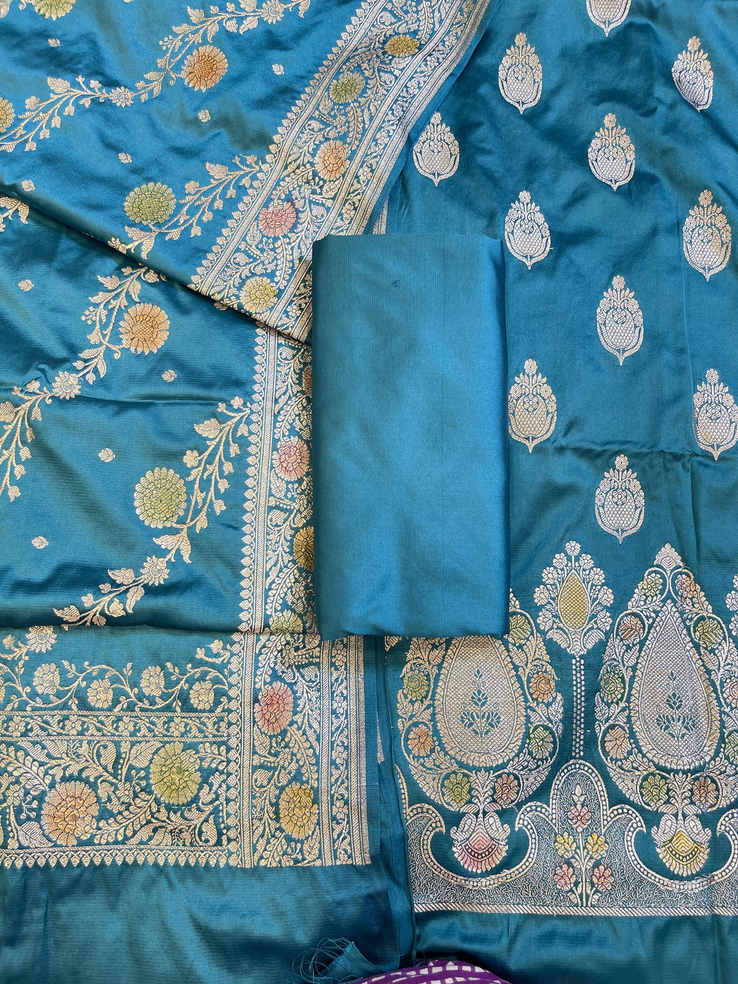 Seagreen Premium Handloom Mashru Silk Floral Zari Booti Banarasi Suit 32AJ_MSR1