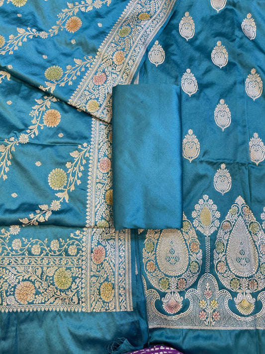 Seagreen Premium Handloom Mashru Silk Floral Zari Booti Banarasi Suit 32AJ_MSR1