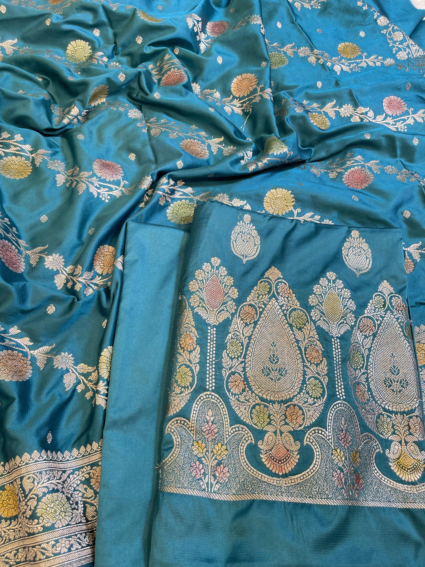 Seagreen Premium Handloom Mashru Silk Floral Zari Booti Banarasi Suit 32AJ_MSR1
