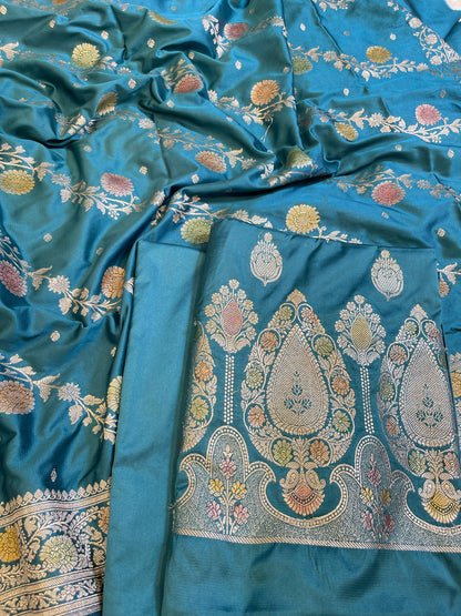 Seagreen Premium Handloom Mashru Silk Floral Zari Booti Banarasi Suit 32AJ_MSR1