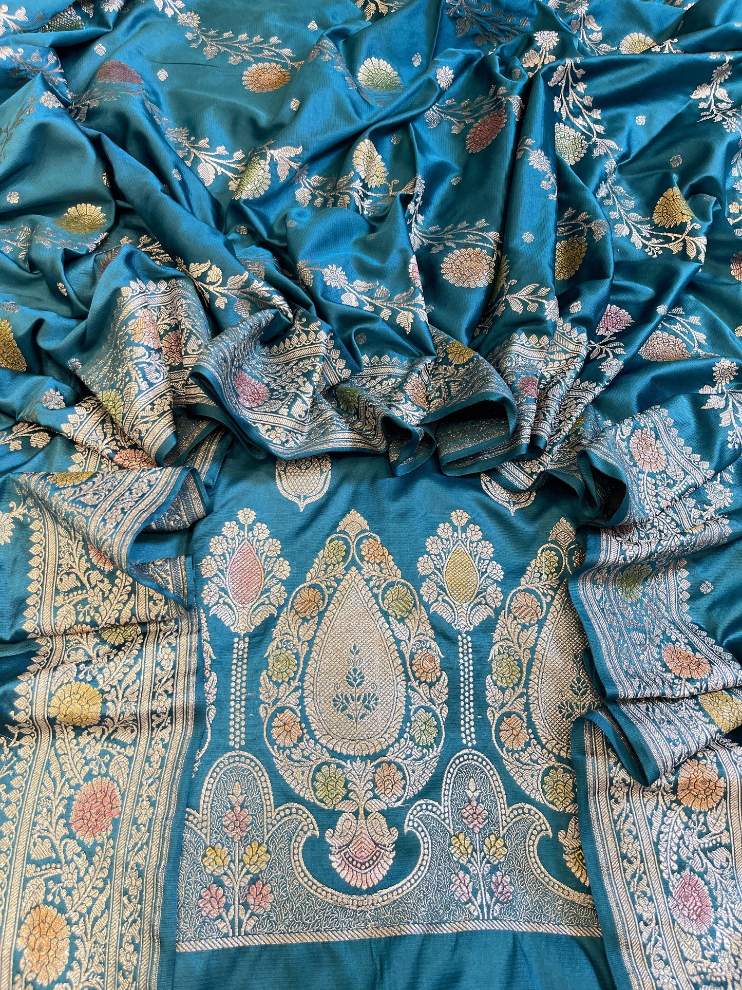 Seagreen Premium Handloom Mashru Silk Floral Zari Booti Banarasi Suit 32AJ_MSR1