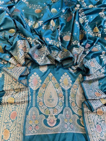 Seagreen Premium Handloom Mashru Silk Floral Zari Booti Banarasi Suit 32AJ_MSR1