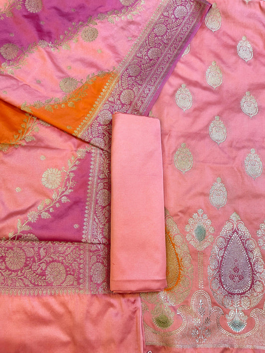 Baby Pink Premium Handloom Mashru Silk Floral Zari Booti Banarasi Suit 32AJ_MSR2