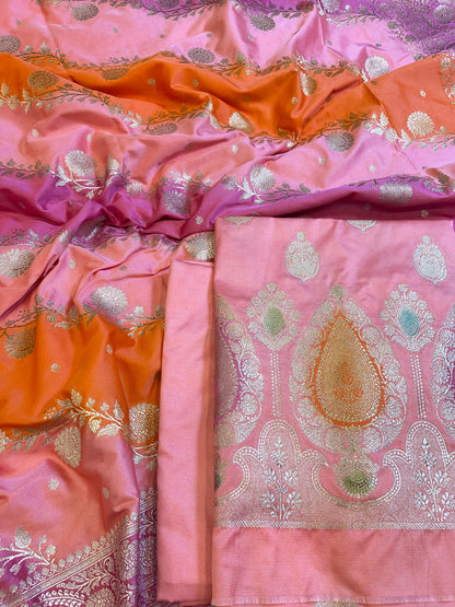 Baby Pink Premium Handloom Mashru Silk Floral Zari Booti Banarasi Suit 32AJ_MSR2
