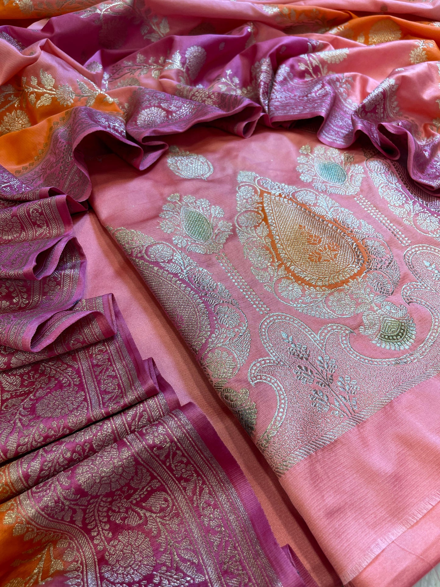 Baby Pink Premium Handloom Mashru Silk Floral Zari Booti Banarasi Suit 32AJ_MSR2