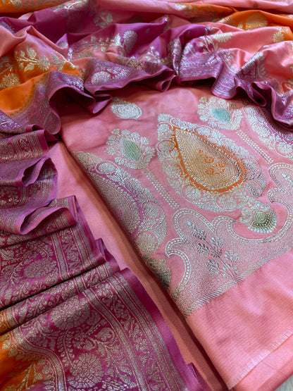 Baby Pink Premium Handloom Mashru Silk Floral Zari Booti Banarasi Suit 32AJ_MSR2