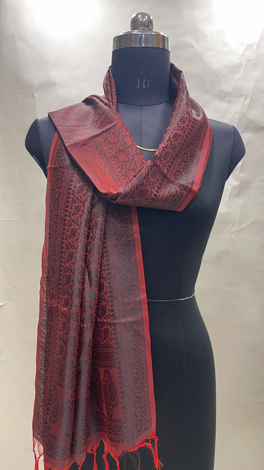 Faishana Presents Brown Banarasi Silk Stole with Carry Booti Resham Tassels